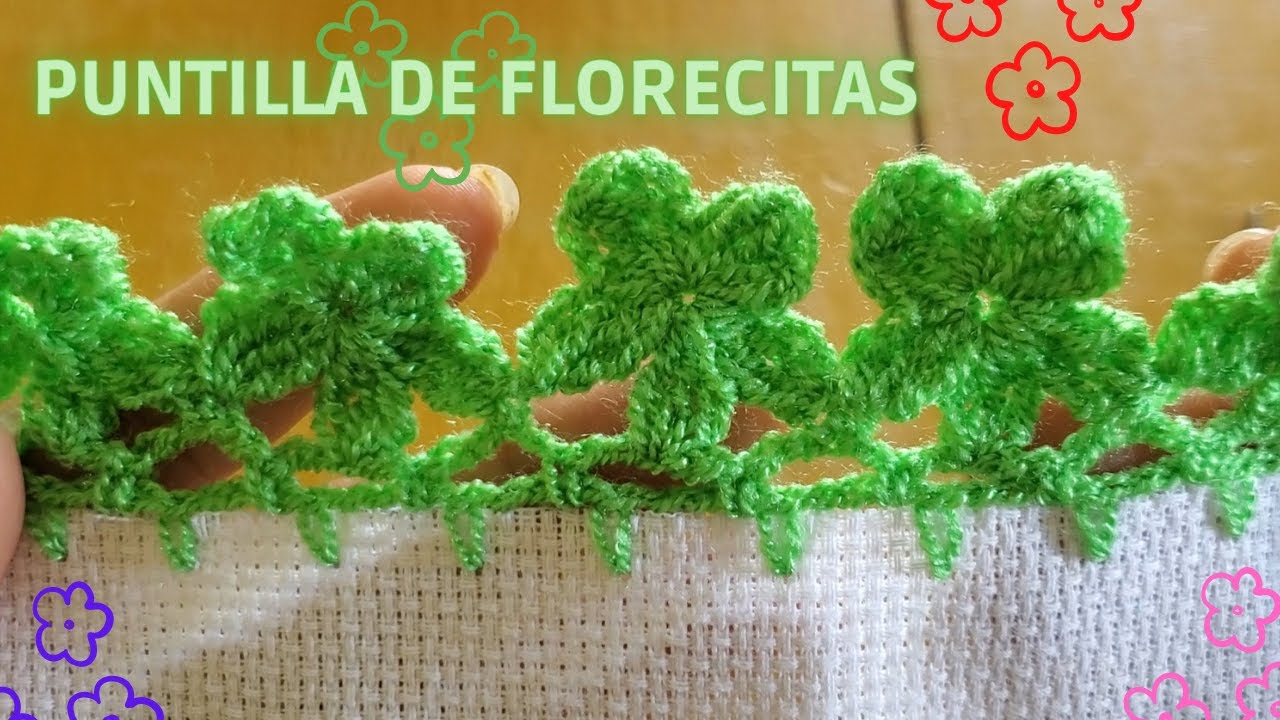 💚💗Puntilla a crochet con forma de 👉 florecitas 💗💚