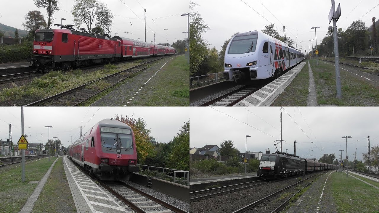 Bahnverkehr im Bahnhof Rhöndorf mit Br143+Dostos, Br425, FLIRT 3 Süwex + Makro und Güterzügen