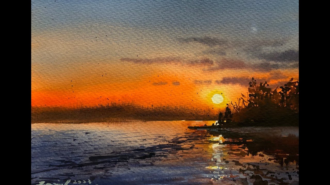 Easy Wtaercolour Sunset Seascape by javid tabatabaei