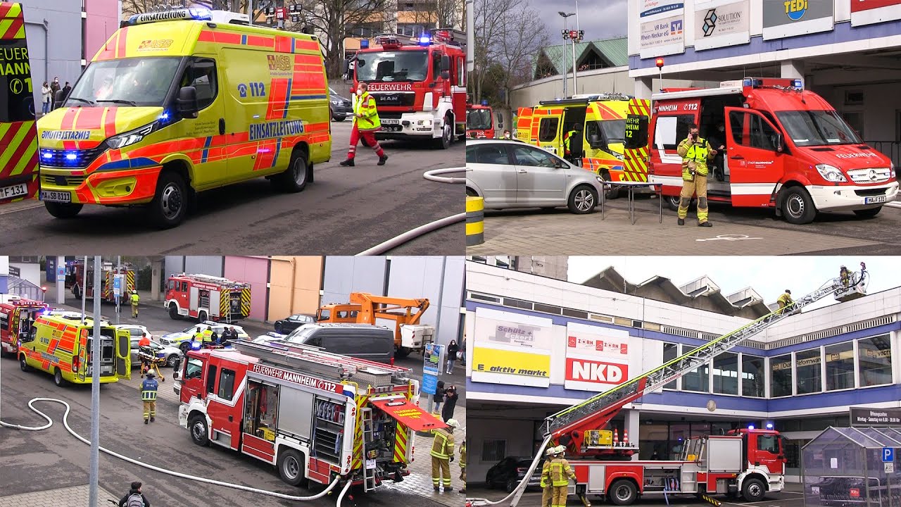 Brand in einem Einkaufszentrum in Mannheim - Feuerwehr & Rettungsdienst im Großeinsatz | MANV 10