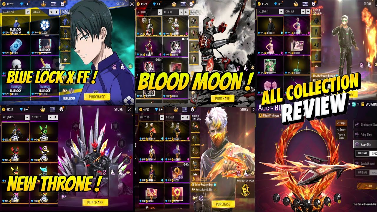 OB54 All Theme Collection Review | Blue Lock 2 Free Fire | Blood Moon FF | 9th Anniversary Free Fire