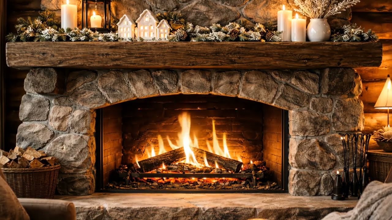 Winter Cabin Fireplace  Cozy Winter Retreat Elegant and Classy 4K 8 Hours