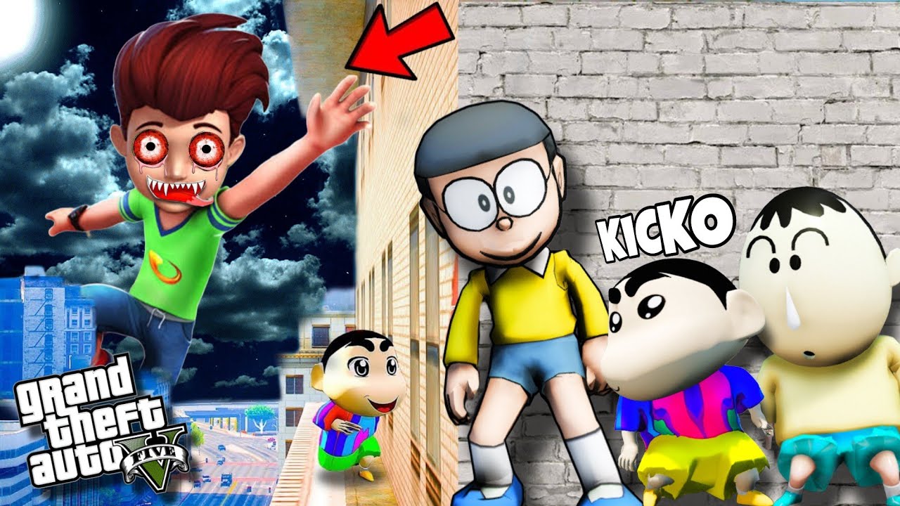 GTA5: Evil Kicko Kidnapped FRANKLIN, Shinchan,Nobita Play Windmil Ramp With Oggy & Jack