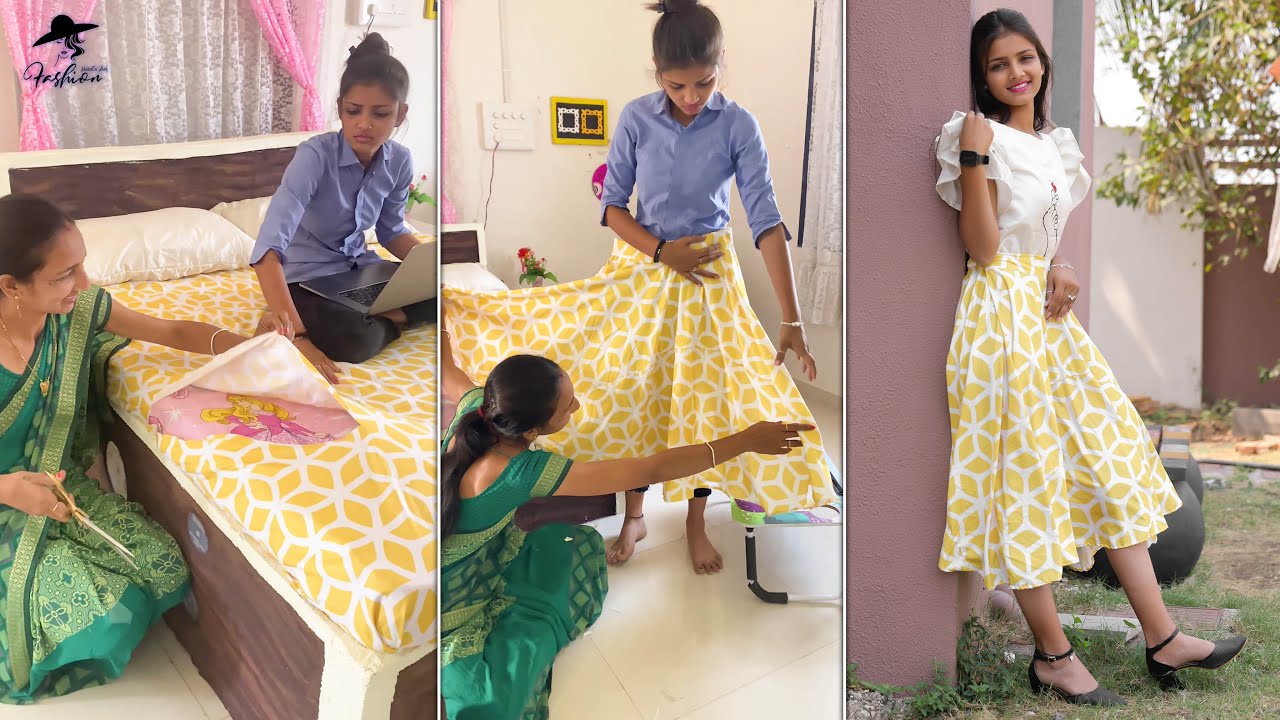 Best ideas to reuse old bed sheets - western skirt making - sewing for beginners #skirt #sewing #diy
