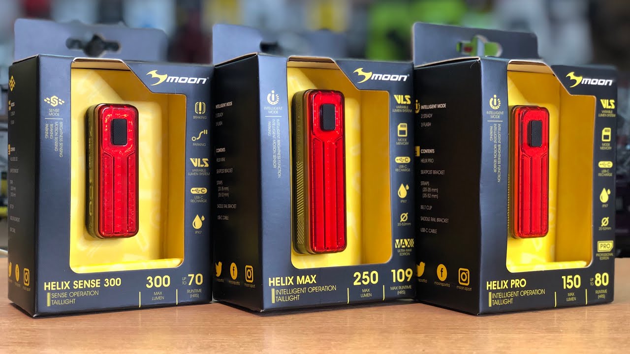 Задние велосипедные фонари Moon Helix Max 250 / Moon Helix Pro 150 / Moon Helix Sense 300