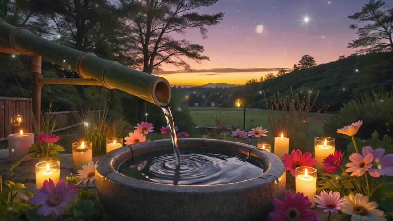 Bamboo Water Fountain & Beautiful Piano Music - Relaxing Music to Sleep In Peace, Meditation Music