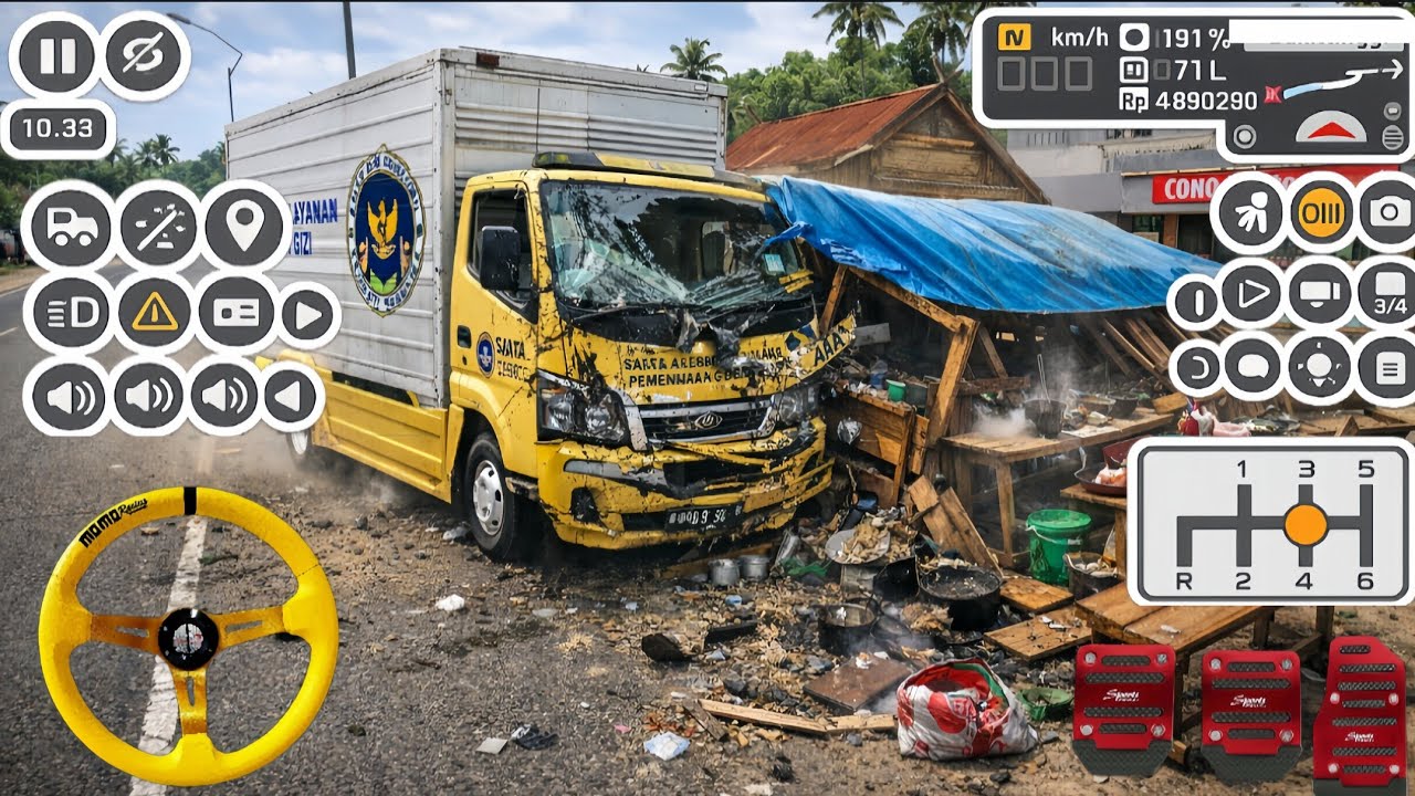 TRUK CANTER BOX MBG OLENG DAN NABRAK ANGKRINGAN PINGGIR JALAN ‼️BUSSID 