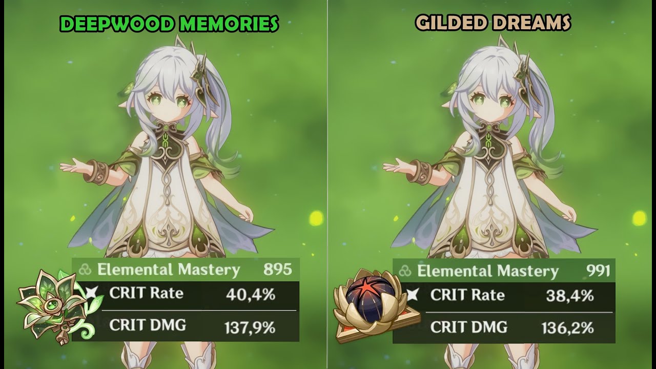 Nahida - Gilded Dreams vs Deepwood Memories - Artifact Comparison