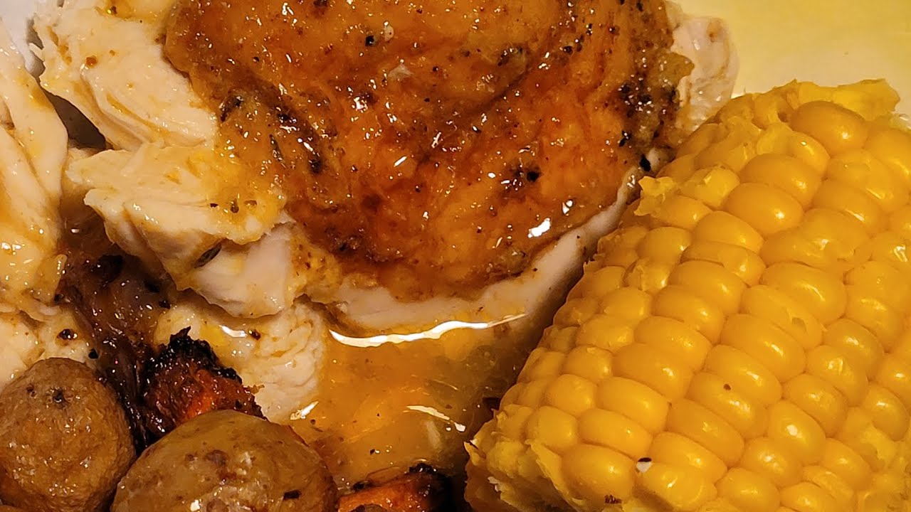 Simple Whole Baked Chicken Dinner | Potatoes  Carrots & Corn on the Cob