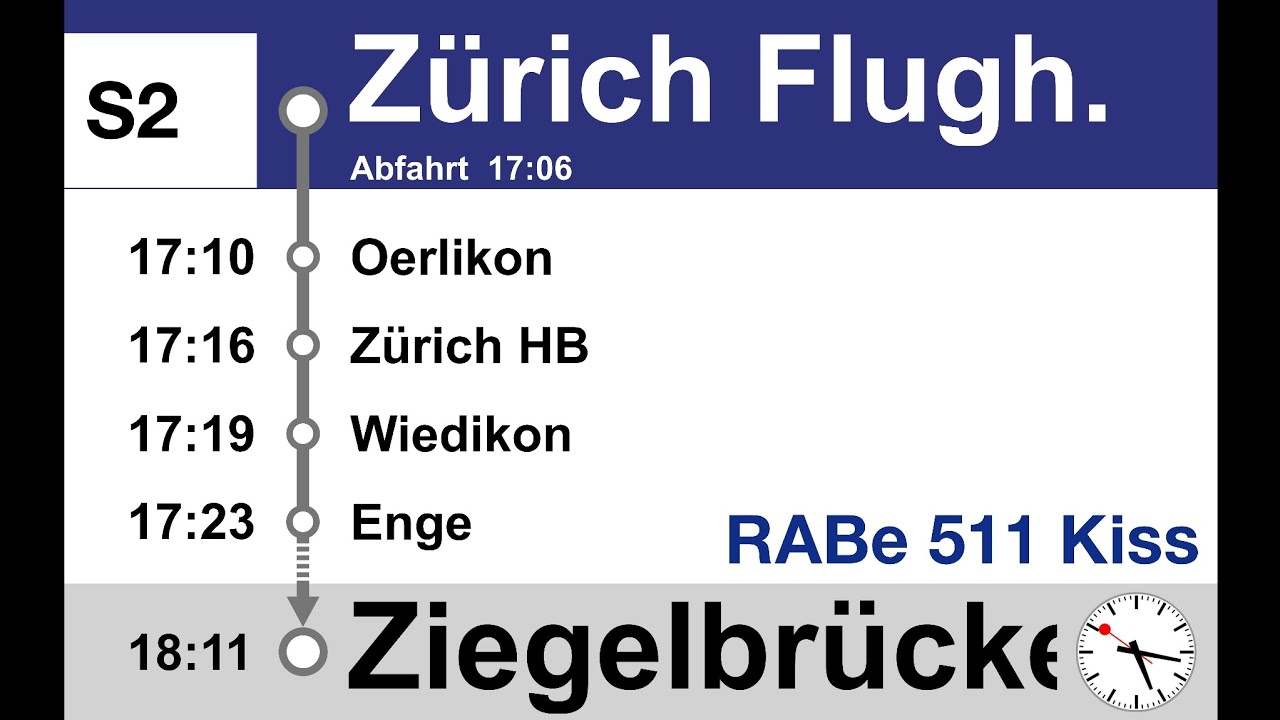ZVV Ansagen, S2 (Zürich Flughafen-Ziegelbrücke) | RABe 511 Kiss