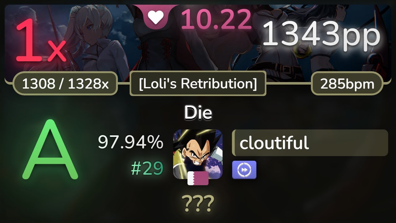 [Banned] 10.2⭐ cloutiful | Jeff Williams - Die [Loli's Retribution] +DT 97.94% #29 | 1343pp 1❌