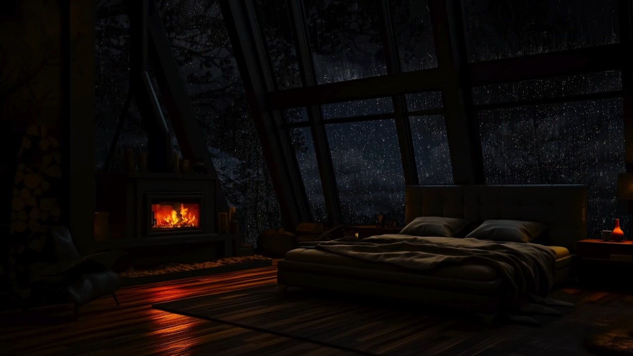 Forest Storm, Warm Hearth ⛈️ A Calm Night Escape & Thunderstorm Firesight Room