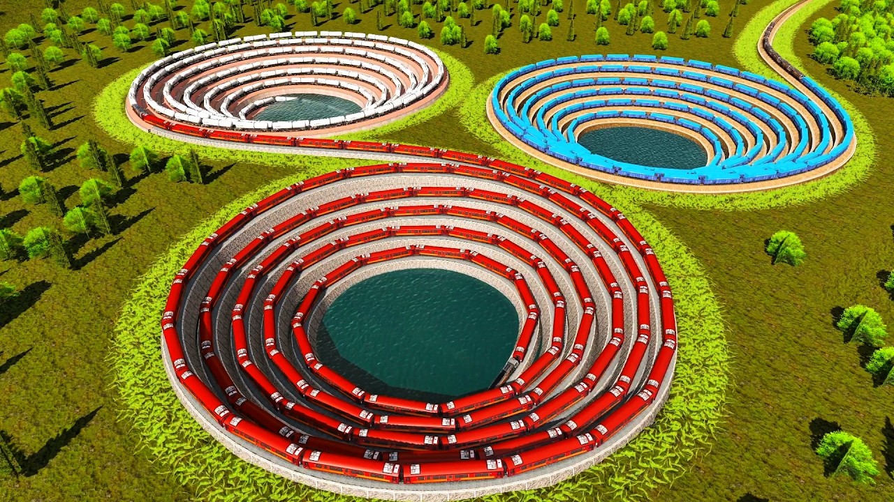 Tiga Jalur Rel Spiral Bawah Tanah Raksasa🚇Kereta Api Terpanjang Berputar Masuk Kedalam Bumi🚂Trainz