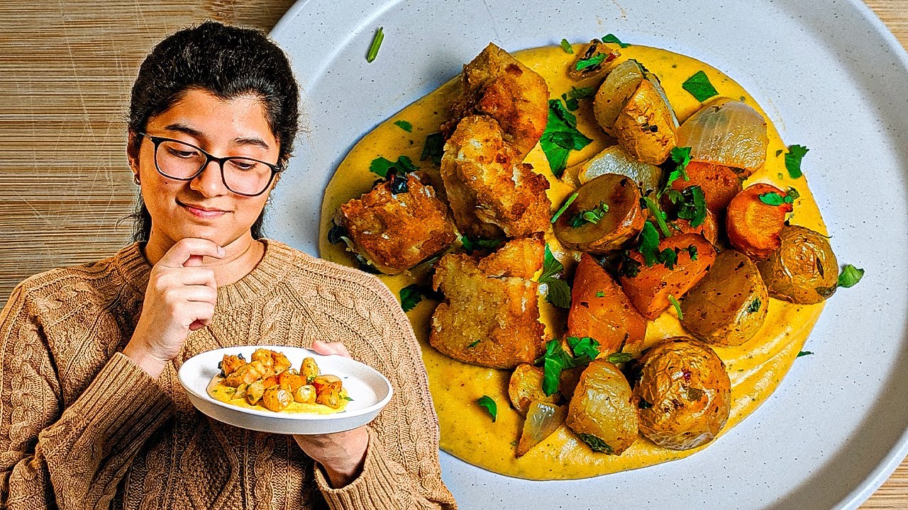 Make This 30-Min Cozy Fall Sheet Pan Dinner (Tofu + Veggies + Creamy Spread)