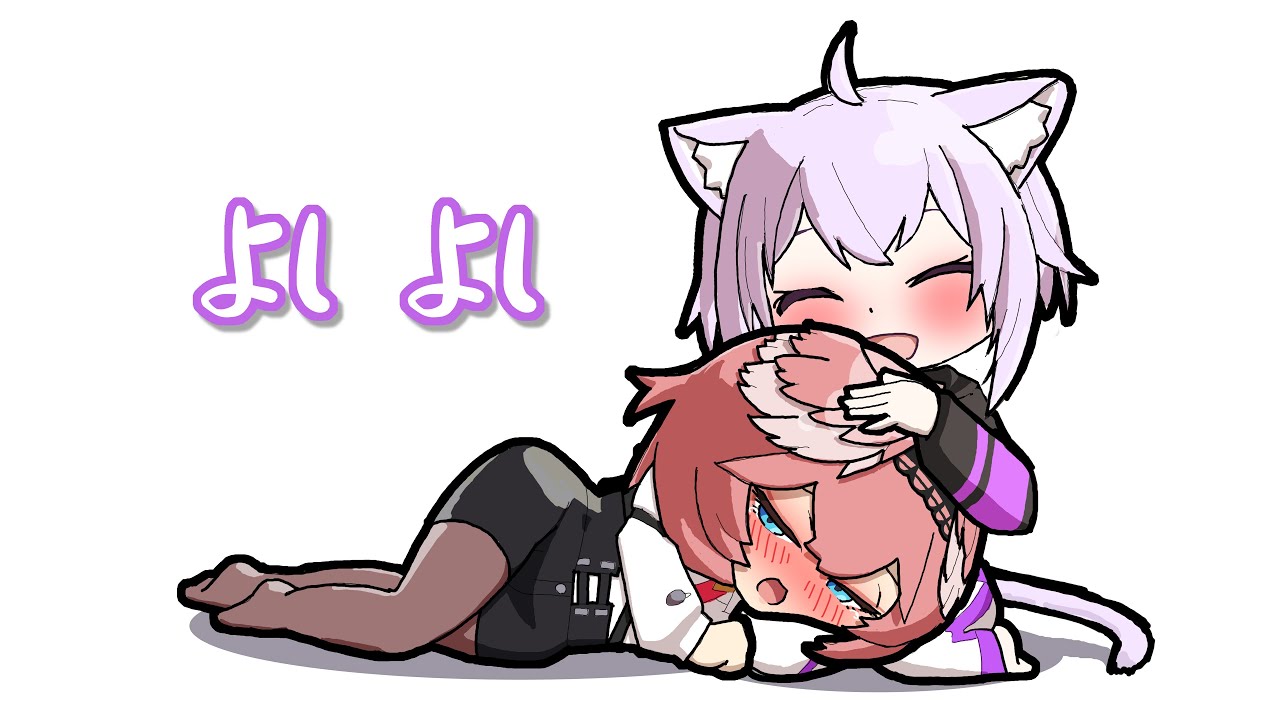 【手描き】おかゆんに膝枕されるルイルイ【鷹嶺ルイ/猫又おかゆ/ホロライブ切り抜き】