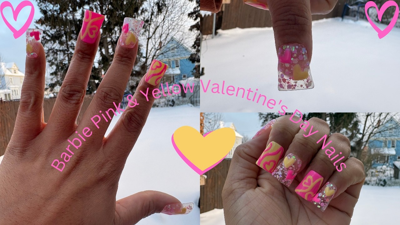 Barbie Pink & Yellow Valentine's Day Nails