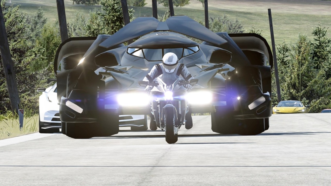 Kawasaki Ninja H2 vs Monster Batmobile vs Ferrari SF90, Concept Bentley EXP 100 GT, Bugatti Hypercar