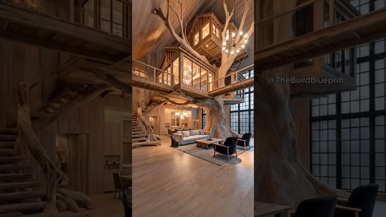 Incredible indoor treehouse office! 🤯👏 #TheBuildBlueprin #rustic #homeimprovement