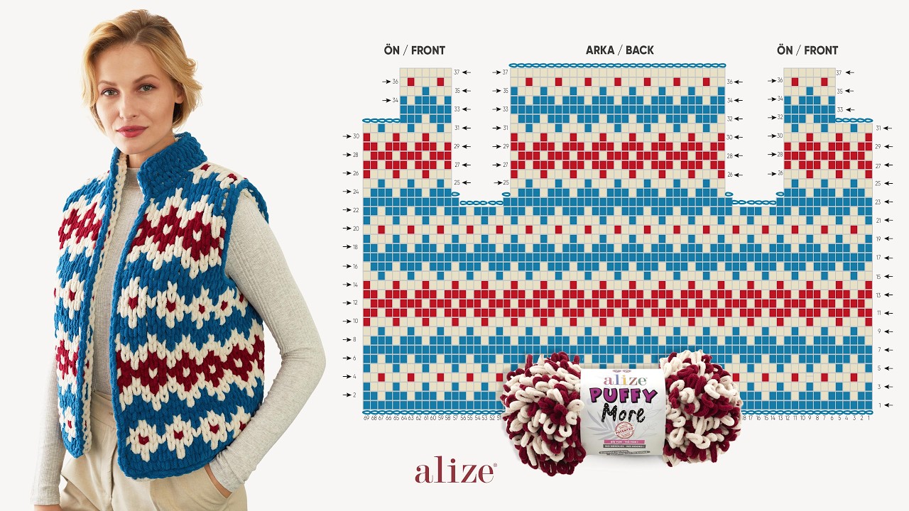 Жилет с узором Nordic с Alize Puffy More