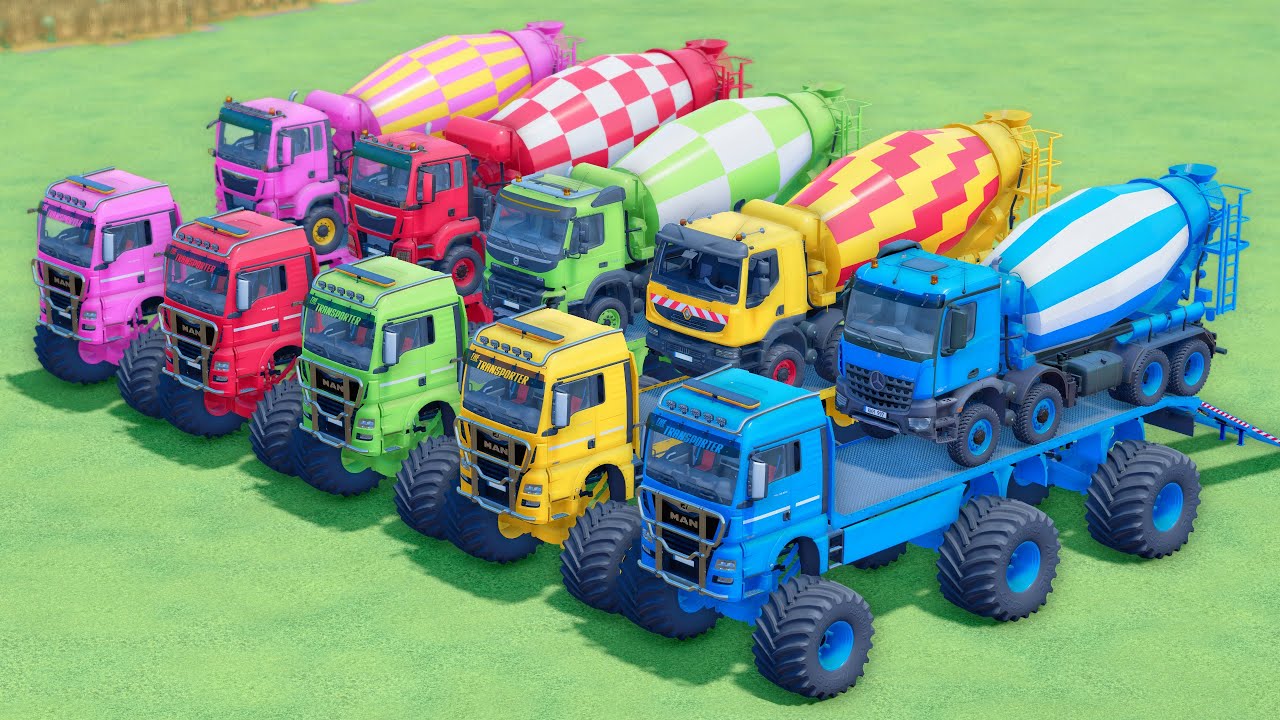 TRANSPORT OF COLOR - ALL MIXER TRUCK WITH MONSTER FLATBED TRUCK, MAN, MERCEDES, SCANIA, VOLVO - FS22