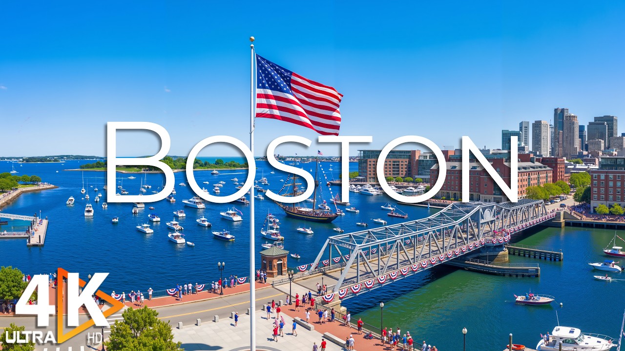 Boston 4K | Independence Day Harbor, Historic Streets & Relaxing Piano Views - 4K Video