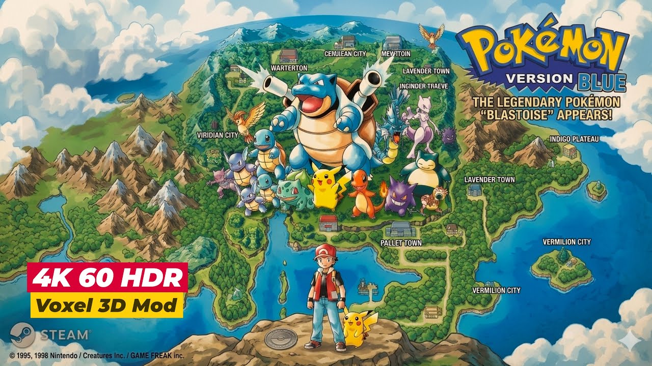Pokemon Red & Blue | 4K HDR | 60FPS | Voxel Mod | PC Port