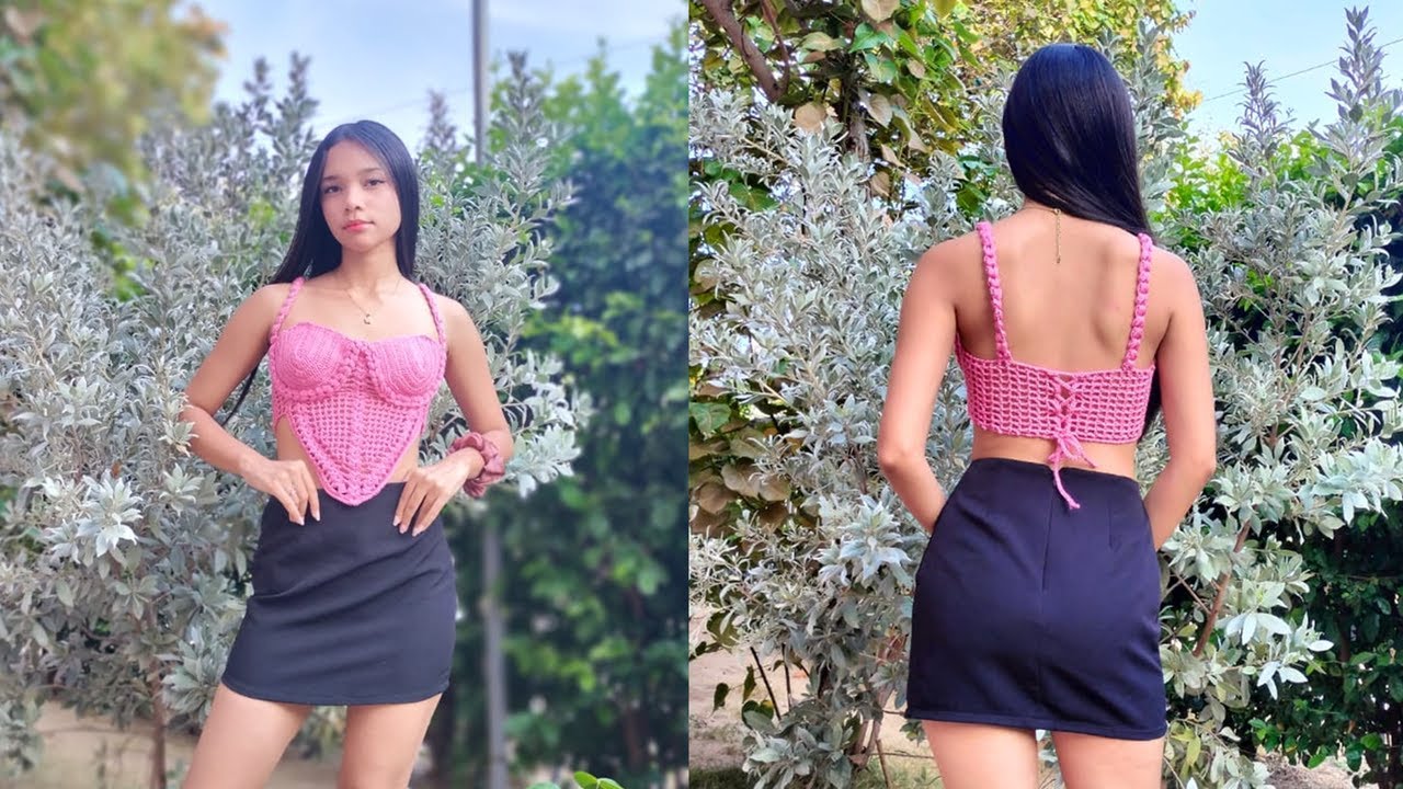 TOP EN TENDENCIA CON COPAS Y ADORNO EN TEJIDO TRENZADOTOP DE VERANO