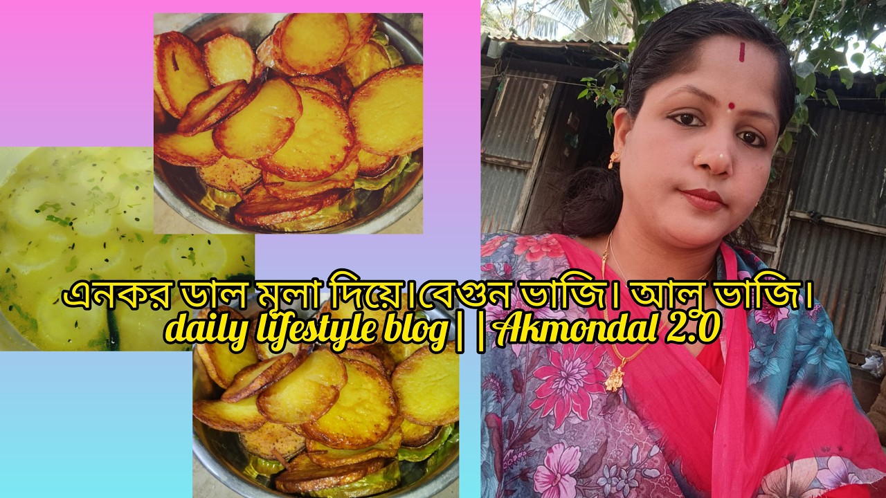 এনকর ডাল মূলা দিয়ে।বেগুন ভাজি। আলু ভাজি। daily lifestyle blog||Akmondal 2.0