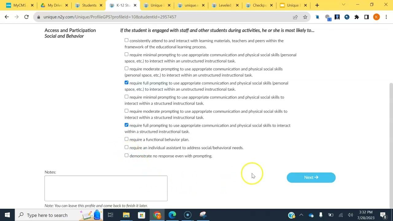 ULS Student Profile, Differentiated Levels