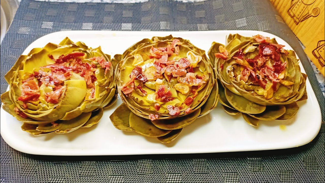 flores de alcachofas con Jamón y ajos #floresalcachofas 😋😋😋 espectacular