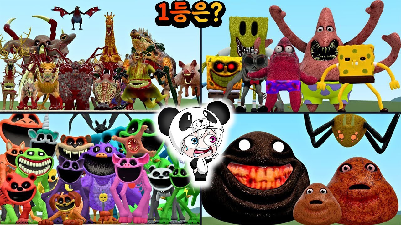 스펀지밥 포우 주코시스 파피플레이타임의 대결이 시작되었다!! 징그럽고 강한 팀은 누구일까? 애니메이션 상황극 [꿈토이 꿀잼 리액션]