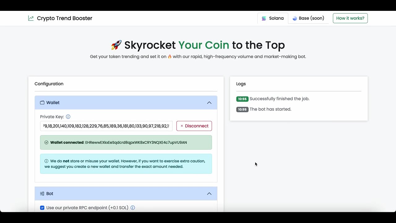 Solana Volume and Market Maker Bot | Crypto Trend Booster Demo
