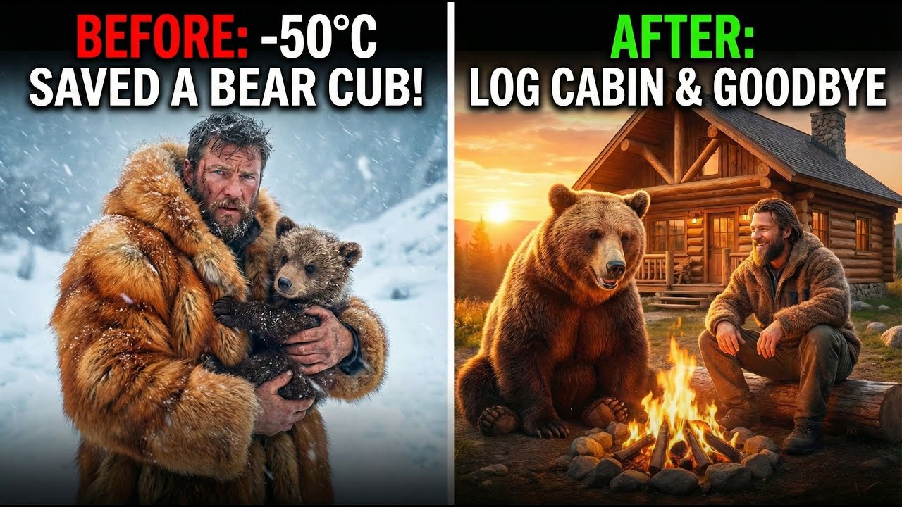 SAVING A DYING BEAR CUB in  --71°C:  Building a Log Cabin & Emotional Reunion