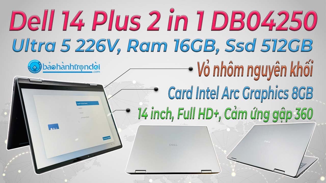 Dell 14 Plus 2 in 1 DB04250 (2025) - Phiên bản cảm ứng gập xoay 360, Chip AI Ultra đồ hoạ mạnh mẽ