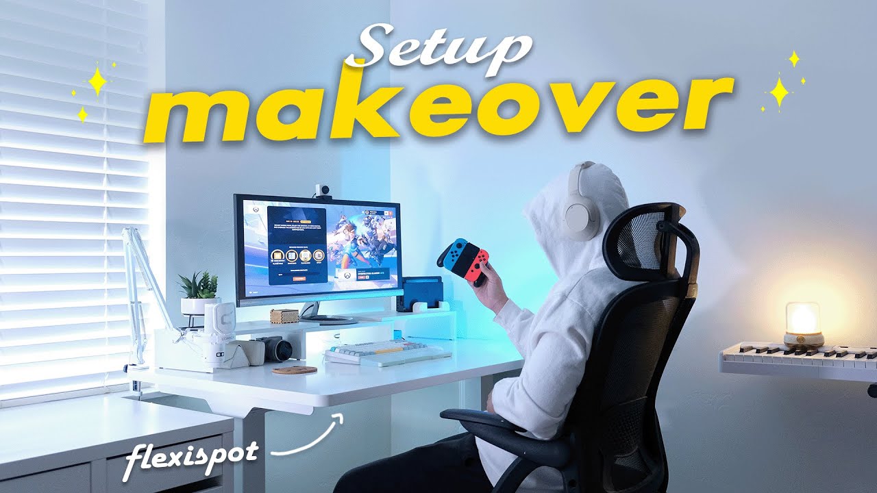Setup Makeover ☁️ | Flexispot Standing Desk + Docking Station Unboxing ✨ Nintendo Switch Gaming