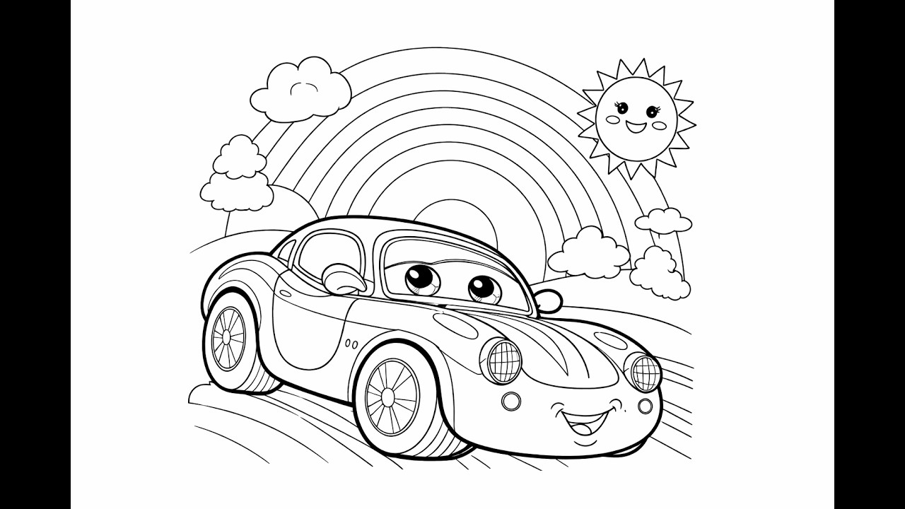 Easy Car Coloring Page with Rainbow 🌈 #coloring #car #coloringcar