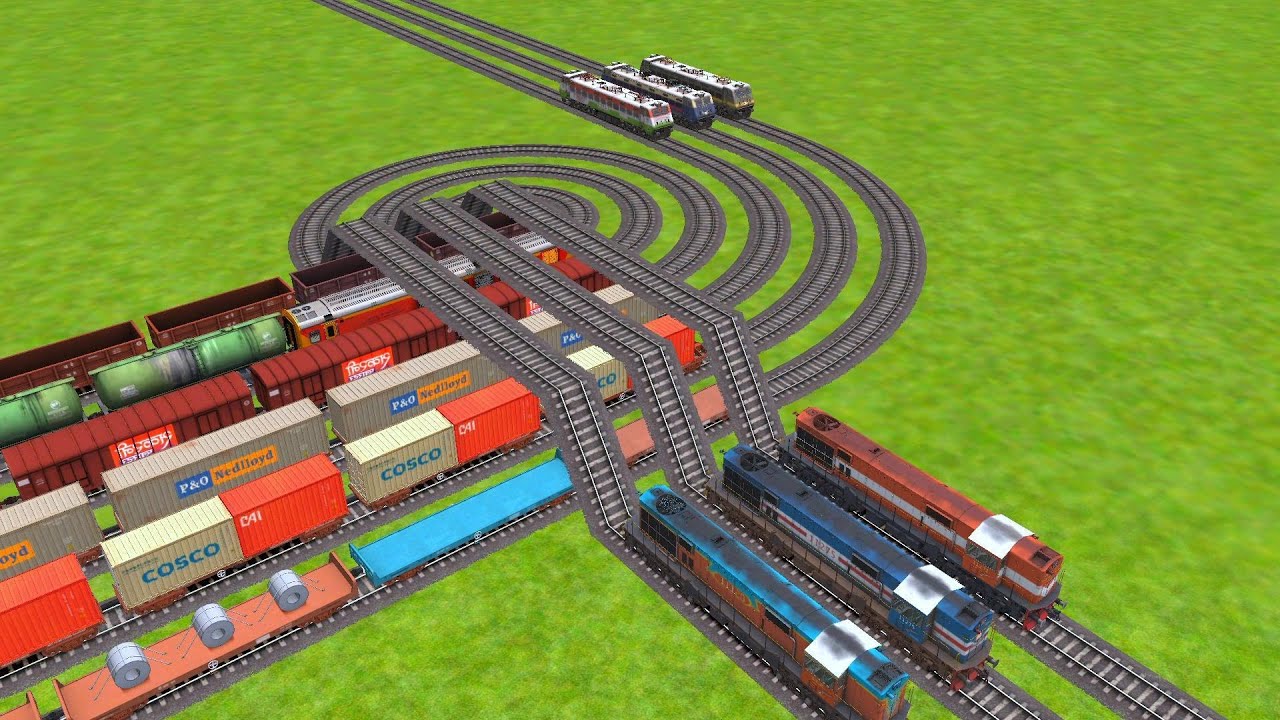 AI TRAINS DIESEL & ELECTRIC TRAINS COUPLING TO RISKY RAILROAD TRACK ZIG ZAG TRACKS || Train wold6
