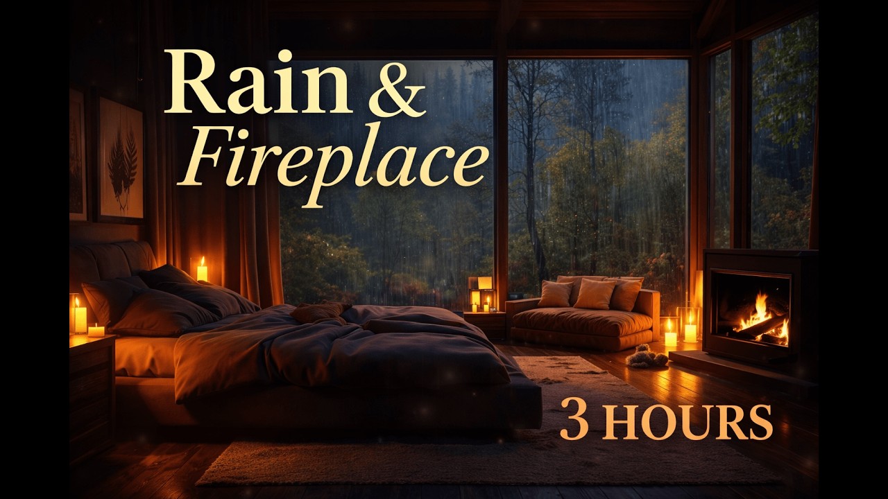 Fireplace & Rain Sounds for Deep Sleep | Cozy Night Ambience | 3 Hours
