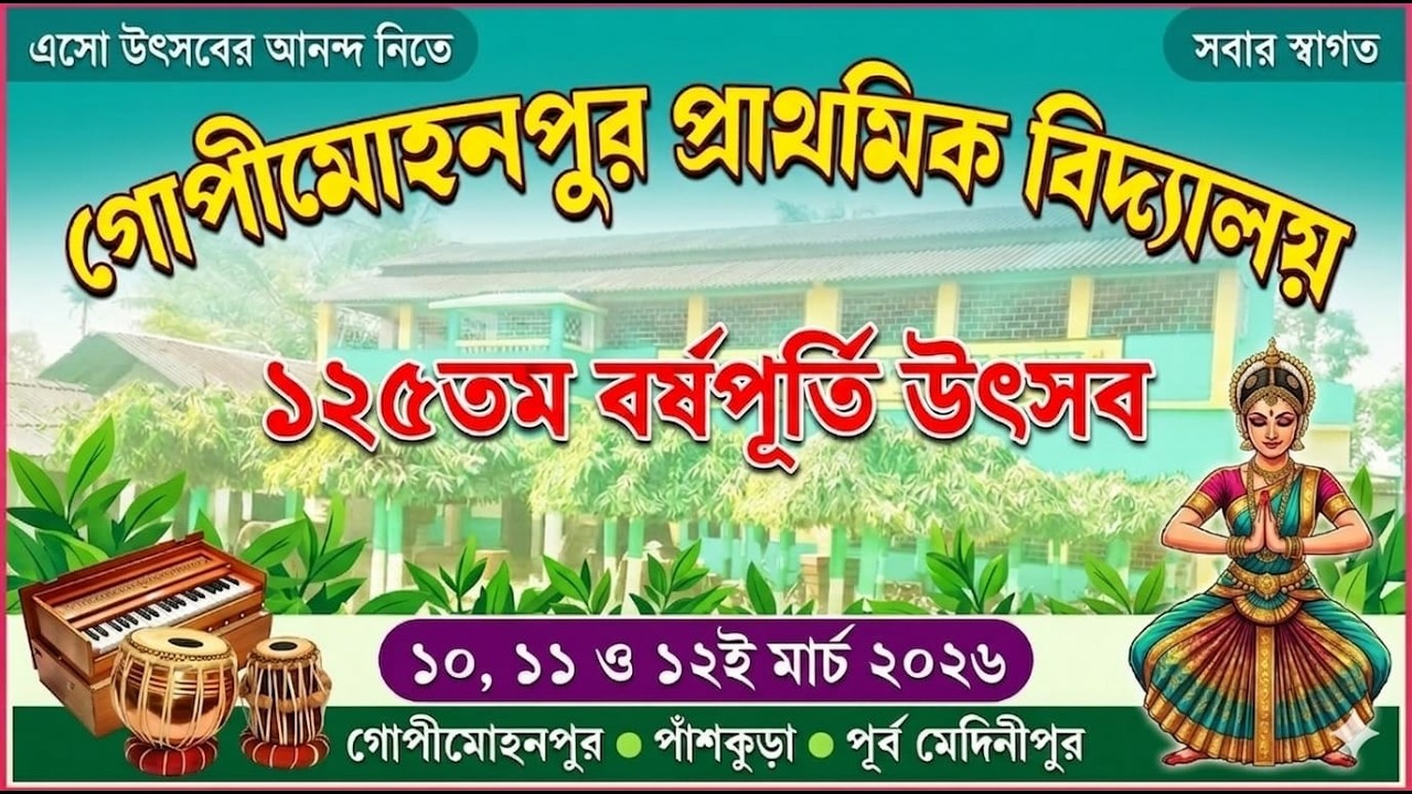গোপীমোহনপুর প্রাথমিক বিদ্যালয়ের ১২৫তম বর্ষপূর্তি উৎসব সরাসরি সম্প্রচার দেখুন
