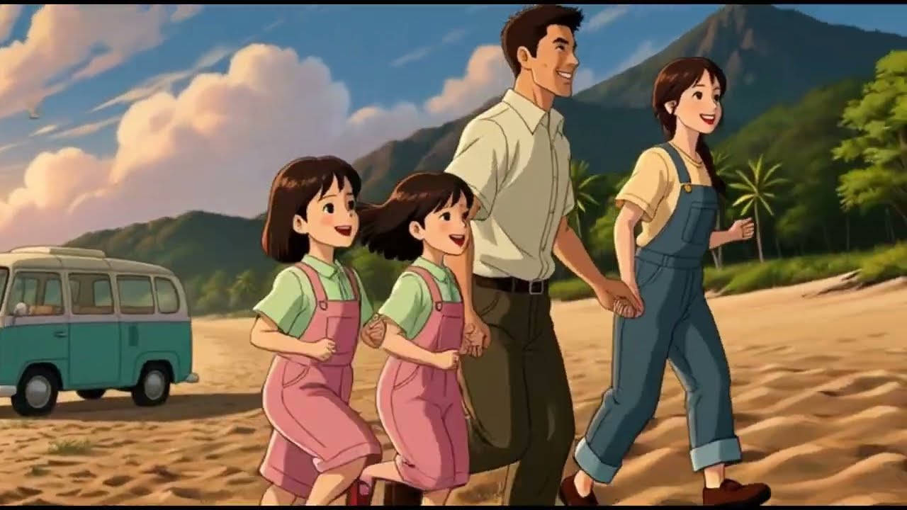 Twin Girls Van Life Journey | Cozy Family Travel by the Sea | Rain to Sunshine Ghibli style