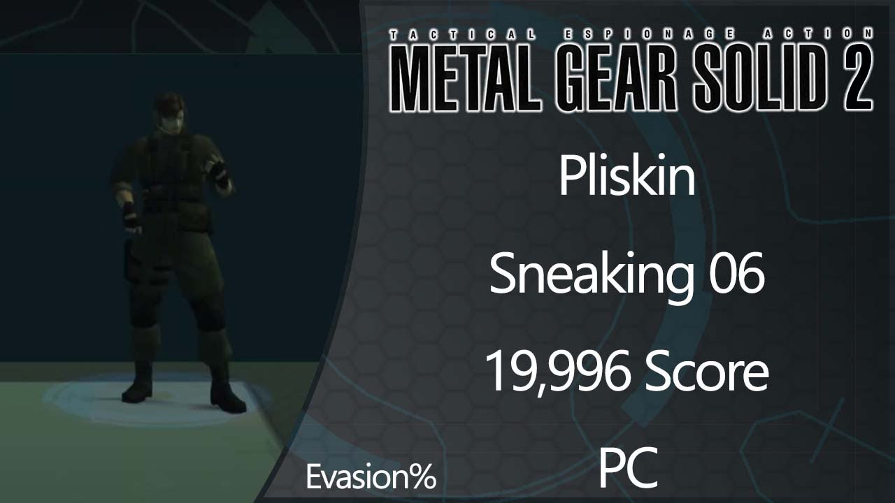MGS2: Substance | PC | Pliskin | Sneaking | Level 06 | Evasion% | 19996 Score