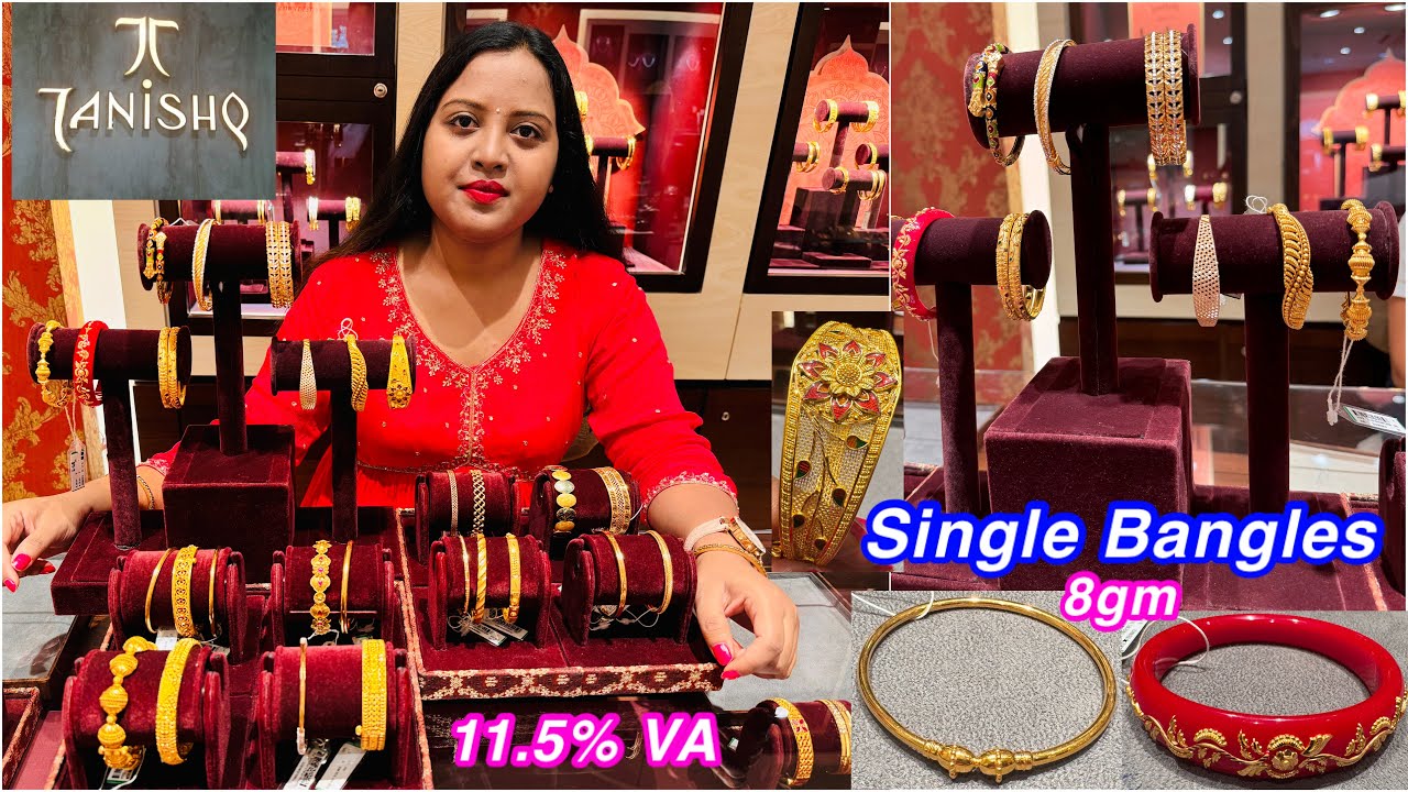 8gm & 11.5% VA😳onwards single kada gold bangle designs from Tanishq,Whitefield| Single gold Bangles