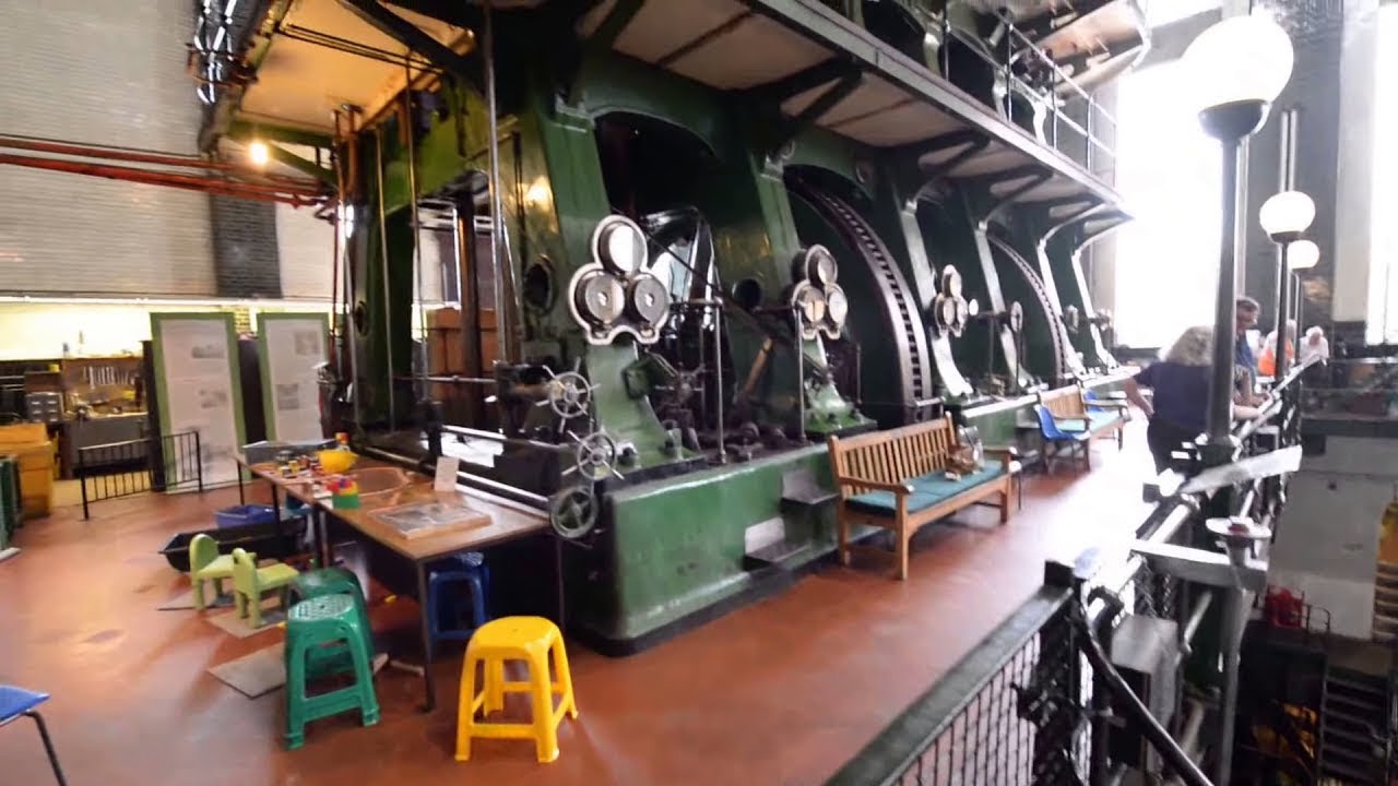 Amazing Technology Operate The Steam Engine. Kempton Park Big Triple Steam Engine Starting