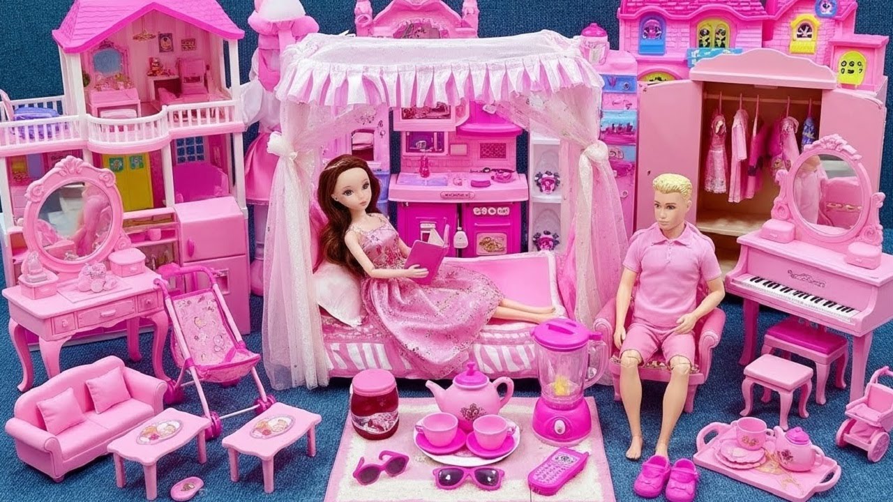 9 Minutes Satisfying with Unboxing Cute Barbie Bed & Bedroom Collection Toys Review | ASMR