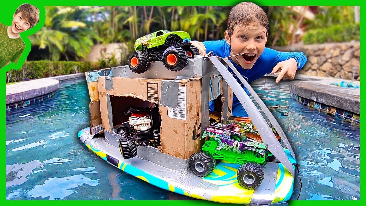 MONSTER TRUCK BOX FORT BOAT!