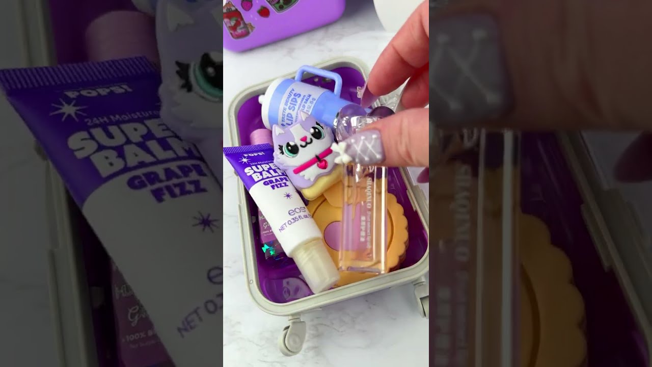 Packing Mini Suitcase with PURPLE Lip Balm Satisfying Video ASMR! 