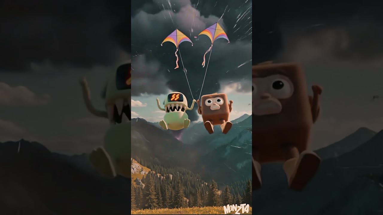 playing kites #monster #monzta #imut #lucu #bermain #monsta #stupide
