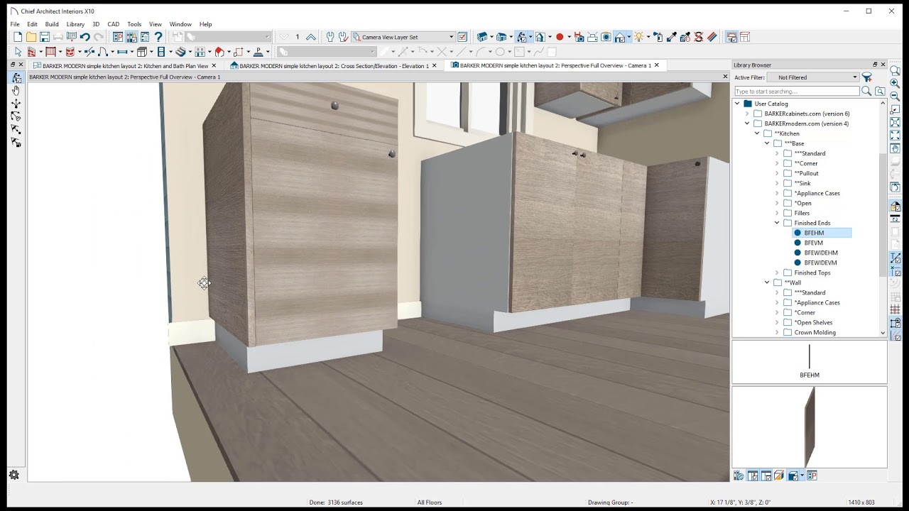 Chief Architect simple kitchen layout with cabinets from BarkerModern com