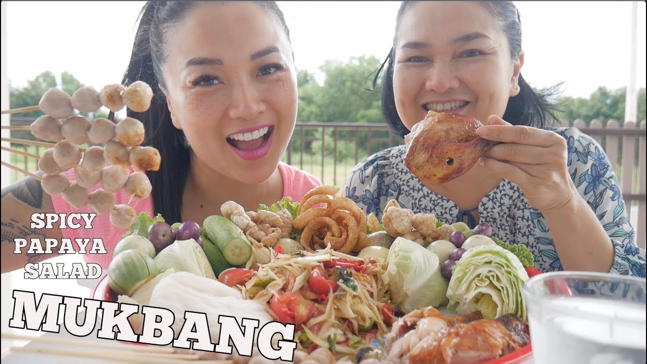 SPICY PAPAYA SALAD MUKBANG ตำถาด! นัวๆเเซบๆ เผ็ดมาก *Lets EAT! (ENGLISH SUB) | SASVlogs