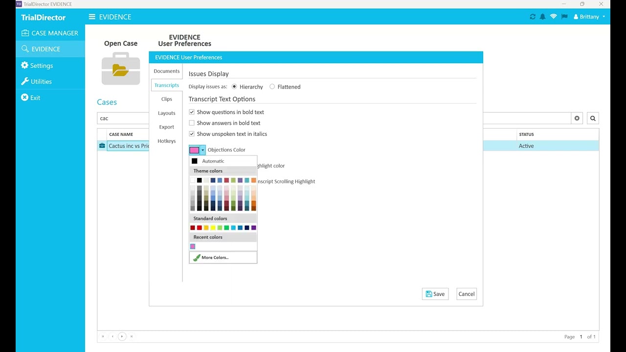 IPRO | Trial Director - Admin Evidence User Preferences